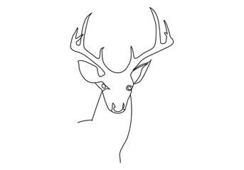 Deer in continuous line art drawing style. One line continuous deer. Line art outline vector illustration
