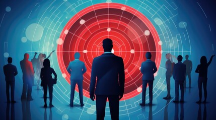 Target audience, target customer, buyer persona, concept. Marketing plan and strategies. Personalization marketing, customer centric strategies. Businessman touching on screen to target audience