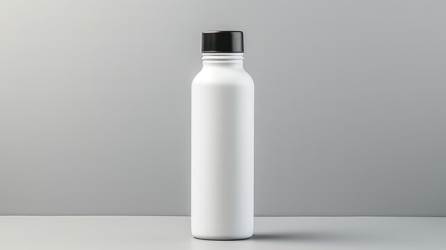 Blank white plastic bottle mockup on grey background