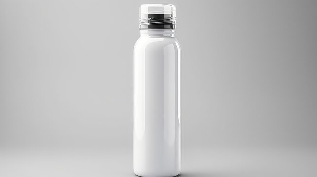 Blank white plastic bottle mockup on grey background