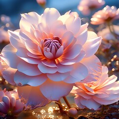 "AI-designed lotus flower: a fresh, glassy marvel, embodying a fantastical fusion of technology and nature in a captivating and innovative design."