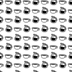Seamless doodle pattern with hand drawn sketchy coffee illustration.
