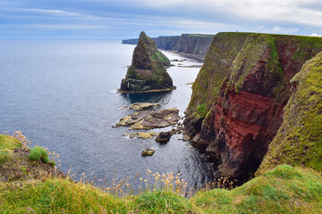 Jagged rock formations at Duncansby Head Stacks, Scotland, travel Europe