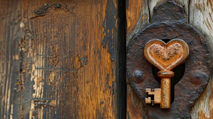 Love is the key to the heart. The image of a heart-shaped key entering a lock symbolizes unlocking the emotions of love.