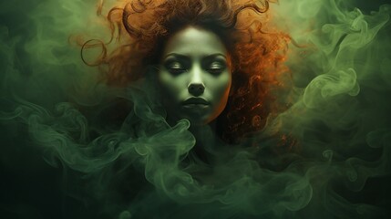 top view of a woman in smoke tendrils encircling her face, capturing the elusive nature of mental health challenges