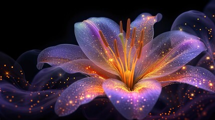 Neon Gradient Light in Yellow, Purple, and Gold Art Depicting a Sundrop Lily Against a Black Background