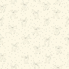 Coquette cream bows on a cream and black polka dot background pattern - obrazy, fototapety, plakaty