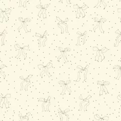 Poster Coquette cream bows on a cream and black polka dot background pattern © Maria
