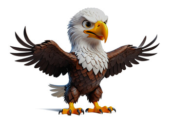 3D cartoon Bald Eagle on white background. Generative AI