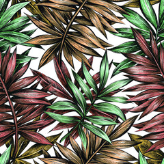 Seamless floral pattern of tropical leaves. Botanical wallpaper illustration in Hawaiian style	