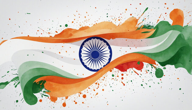 Watercolor waving indian flag.