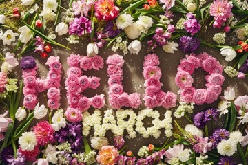 Hello March floral banner with text made of flowers Generative AI