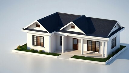 3d house model rendering on white background, Clean and precise 3D illustration modern cozy house. Concept for real estate or property.