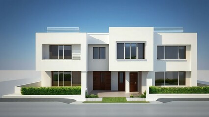 3d house model rendering on white background, Clean and precise 3D illustration modern cozy house. Concept for real estate or property.