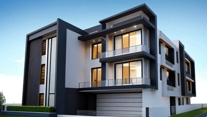 3d house model rendering on white background, Clean and precise 3D illustration modern cozy house. Concept for real estate or property.