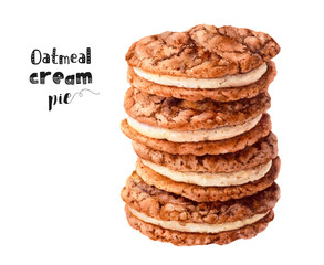 Watercolor illustration of apple pie dessert close up. Design template for packaging, menu, postcards.