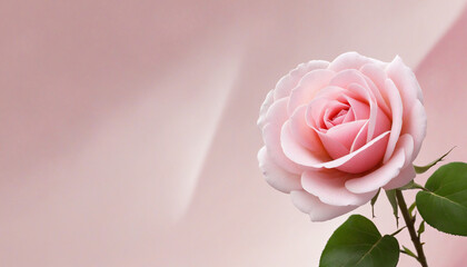 a horizontal banner featuring a pink rose against a blurred background, with copy space