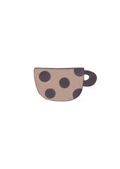 Mug with dark brown polka dots. Gouache illustration