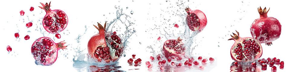 Pomegranate Falling Into The Water Forming A Splash Realistic Look Hyperrealistic Highly Detailed Isolated On Transparent Background Png File