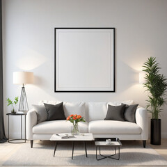 mock up poster frame in modern interior background, living room, Scandinavian style, 3D render, 3D illustration