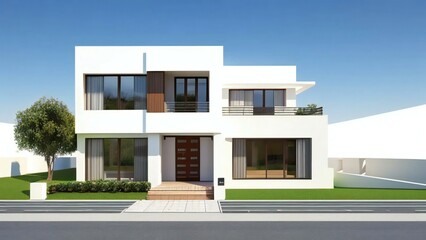 Fototapeta premium 3d house model rendering on white background, Clean and precise 3D illustration modern cozy house. Concept for real estate or property.