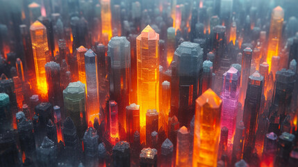 Fototapeta premium City of Shadows: Abstract Polygonal Buildings in Black Crystals