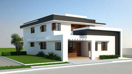 Fototapeta premium 3d house model rendering on white background, Clean and precise 3D illustration modern cozy house. Concept for real estate or property.