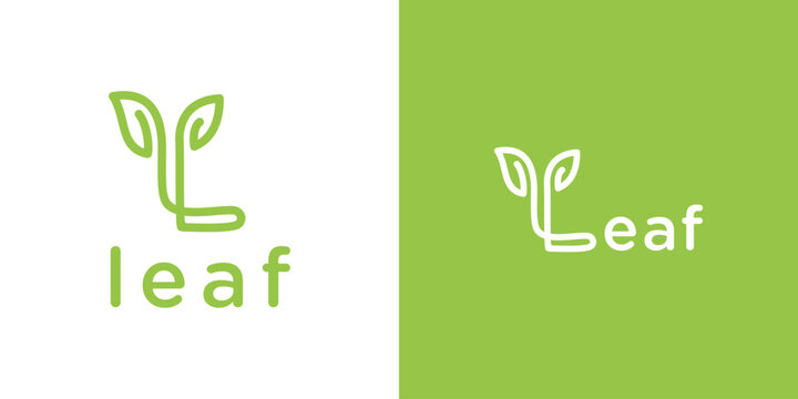 Logo template design for the initial L with a combination of green leaves for the Leaf logo. Leaf logo design