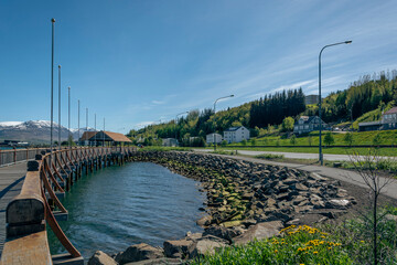 Wooden bridge across the river in Reykjavik, Iceland