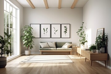 A modern, light filled room with an empty frame