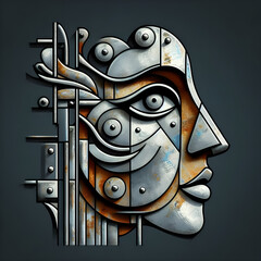 Metal design wall painting woman face