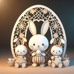 3d cartoons beautiful rabbits and two Child