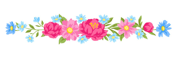 Background with pretty flowers. Beautiful decorative natural plants and leaves.