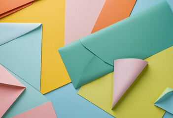 Vibrant Multicolored Paper Geometric Flat Composition Background with Yellow, Green, and Blue Tones