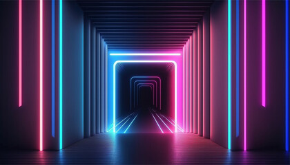 3d rendering, abstract neon background. Modern wallpaper with glowing vertical lines