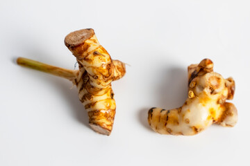 Galangal on a white background. ,Asian seasonings are used to add flavor and health.