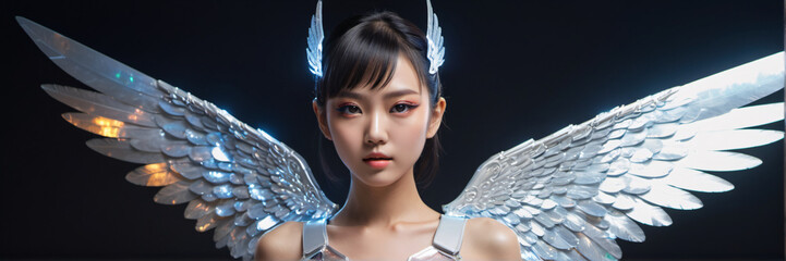 Divine Elevation: An Ethereal Woman Ascending With Angel Wings as a Crown