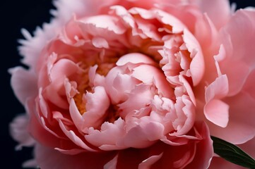 Pink peony bud on a dark background. Flower closeup