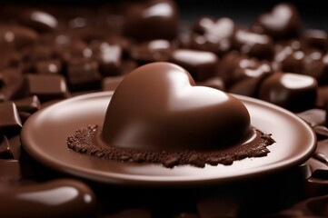 Fototapeta premium Heart shaped chocolate cake for Valentine's Day on a dark background