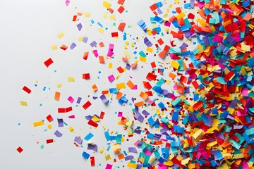 multi color confetti background on an empty white background, in the style of poster, gutai, spatial, energetic, spectacular backdrops, high detailed