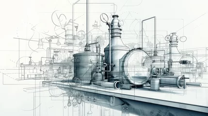 Fotobehang Sketches illustrating innovative designs for industrial machinery. © Murda