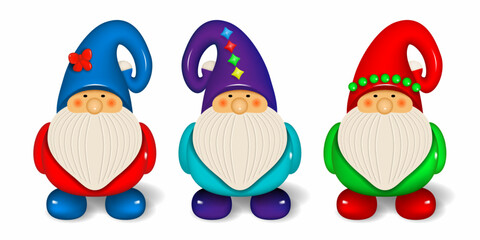 Cartoon dwarfs. Figures of a small bearded gnomes in color clothes and caps - 724970965