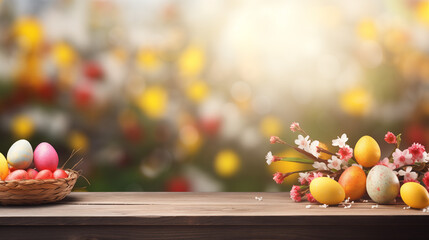 Empty wooden table background - easter spring theme - 724971741