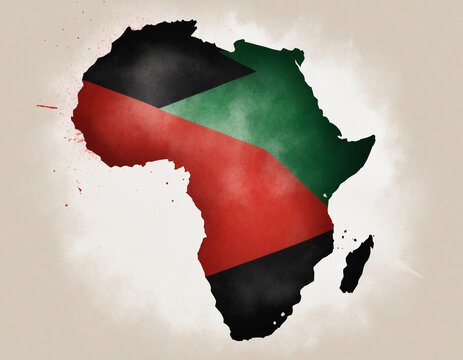Watercolor Pan-African Flag within the Outline of Africa