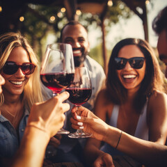 Red Wine Revelry: Friends Toasting to Unforgettable Moments