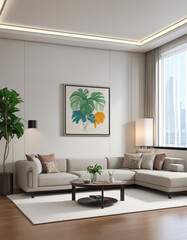 Modern Living Room Furniture in 3D Rendering