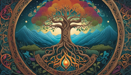 A Mysterious World Tree from Viking Lore with Enchanting Landscapes.