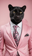 Stylish Panther in Pink Suit with Charismatic Appeal