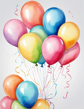 Color balloons watercolor illustration isolated on transparent background