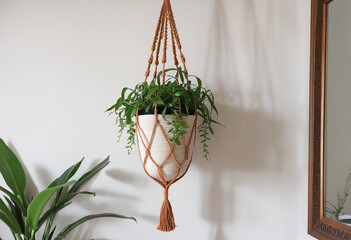 Handmade macrame plant hanger for bohemian home decor.